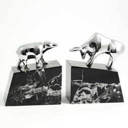 253_Bull_Bear,_Solid_Brass_Chrome_Plated_on_Marble_Bookends